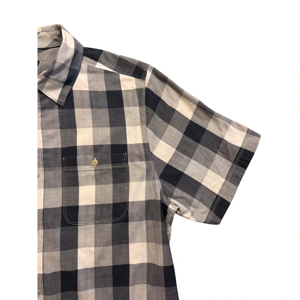 The North Face Mens Large‎ Navy Blue White Plaid Short Sleeve Button Down Shirt